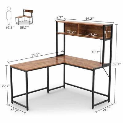 China Customized Soho Solid Wood Gaming L Shape Desk with Metal Legs and Book Shelf Storage for sale