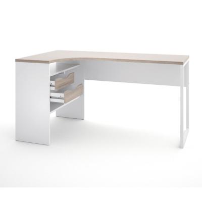 China Student White L-Shaped 2-Drawer Computer Desk with Truffle Top and Foldable Design for sale