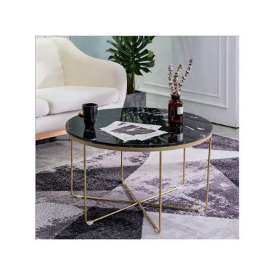 China Wooden Livingroom Furniture Round Marble Coffee Table with Wrought Iron Glass Top for sale