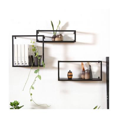 China PU Leather Cover Modular Wrought Iron Metal Floating Wall Shelves for Home Decorative for sale