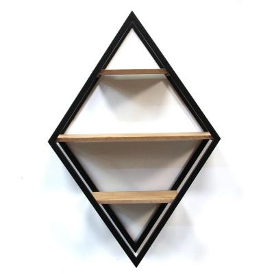 China 3 Tiers Metal Wooden Diamond MDF E1 Wall Floating Square Shelves for Stylish Display for sale