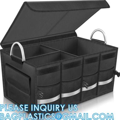 Cina Trunk Cargo Organizer Durable Storage Collapsible Multi Compartments With Aluminium Alloy Handle Reflective Strip in vendita