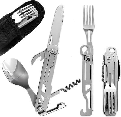 Cina 5-in-1 utensili di campeggio, Multitool con sicurezza che chiude, cucchiaio staccabile di acciaio inossidabile, forcella, coltello, bottiglia della bottiglia in vendita