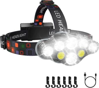 중국 Rechargeable Headlamp, 8 LED 18000 Lumen Bright Headlamp with Red Light, IPX4 Waterproof USB Headlight, Head Lamp 판매용