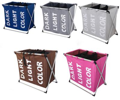 Cina Foldable Clothing Bag Collapsible Extra Large Washing Dirty Clothes Laundry Basket Hamper 3 Compartments in vendita