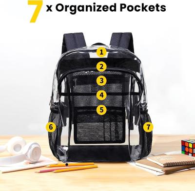 중국 Clear Backpack Heavy Duty - Clear Book Bag with Multi-pockets Large See Through Backpack for College Workplace - Black 판매용