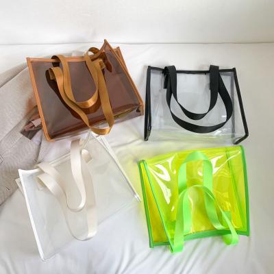 중국 Transparent Large Bag Ladies Portable Color Ins Candy Color Laser Large Capacity Environmental Protection Shopping Bag 판매용