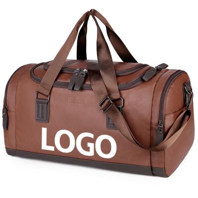 중국 Custom Print Vintage Waterproof PU Leather Outdoor Handbag Shoulder Weekend Gym Luggage Travel Duffel Bag for Men 판매용