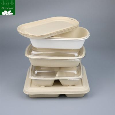 Cina Custom Biodegradable Sugarcane Bagasse Pulp Fiber Fast Food Packing Paper Box Bio Degradable Takeaway To Go Container in vendita