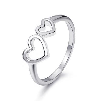 China FASHIONABLE Minimalist Jewelry Brass Material White Gold Plated Hollow Double Heart Ring For Women Girls for sale