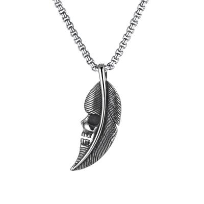 China FASHIONABLE personality style jewelry stainless steel vintage leaf skull punk necklace for men for sale