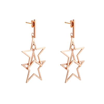 China Cute Korean Style Women Jewelry Stainless Steel Rose Gold Plated Double Star Stud Earrings for sale