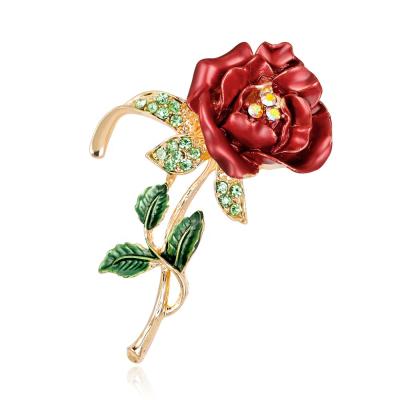 China Trendy Jewelry Yellow Gold Plated Women Clothing Fashion Jewelry Enamel Rose Flower Brooch for sale