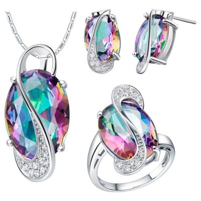 China FASHIONABLE Rainbow Topaz Ring Earrings Mystical Set Oval Cut Crystal Fashion Wedding Jewelry for sale