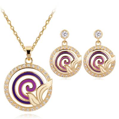 China Office/Career Fashion Jewelry Set With Copper Zirconium Color Enamel Necklace Earrings Set for sale