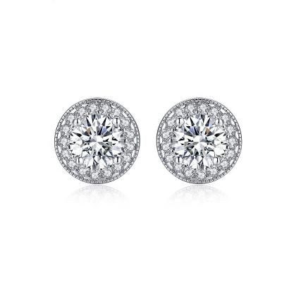 China CLASSIC 925 Silver Wedding Jewelry Zircon Round Halo Stud Earrings Jewelry for sale