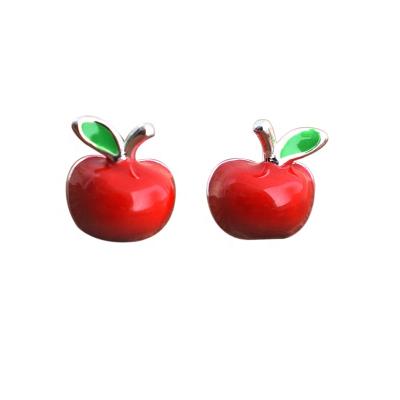 China 925 Sterling Silver Rhodium Jewelry Christmas Apple Romantic Wholesale Red Enamel Earrings for sale