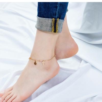 China TRENDY style Rose Gold Plated Stainless Steel fashion six treble star key charm foot chain anklet jewelry for sale