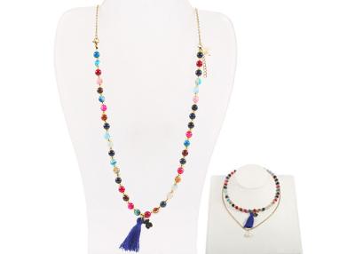 China Polished Gemstone Beaded Necklaces Unisex Natural Gemstone Jewelry With Tassel for sale