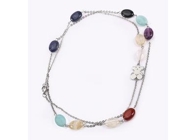 China 27 Inch Rolo Chain Gemstone Beaded Necklaces Agate Drop Shape Necklace for sale