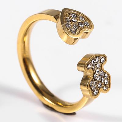 China Crystal Heart Design Stainless Steel Jewelry Rings Gold Plated For Wedding for sale