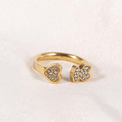 China Crystal Heart Design Stainless Steel Ladies Rings , Gold Plated Stainless Steel Rings for sale