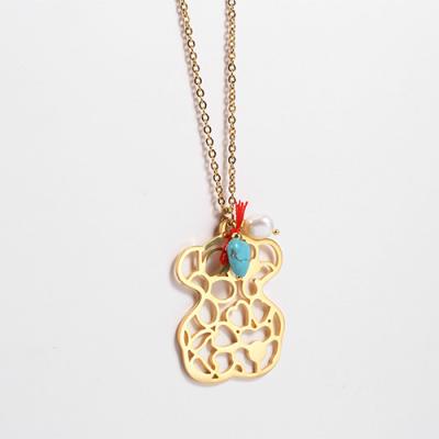 China Touch Love 316 Stainless Steel Pendant Necklace Gold Color With Turquoise for sale