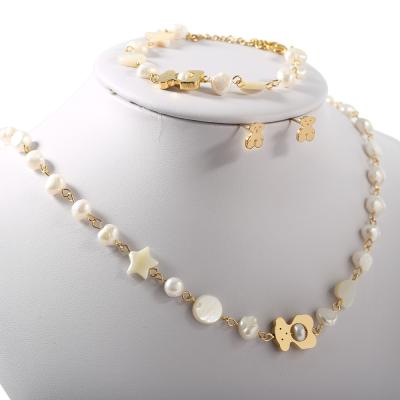 China White Pearl Stainless Steel Gold Or Silver Jewelry Set For Lady Classic for sale