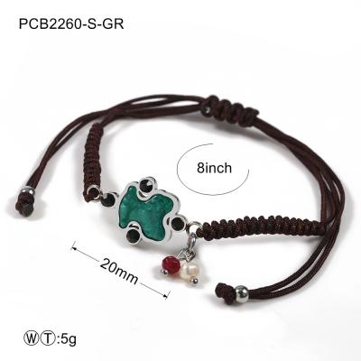 China Two Color Stone Gold Or Silver Stainless Steel Jewellry / Black Rope Bracelet for sale