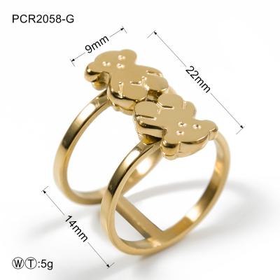 China Three Color Stainless Steel Cute Bear Double Ring Jewelry 7 / 8 / 9 Size for sale