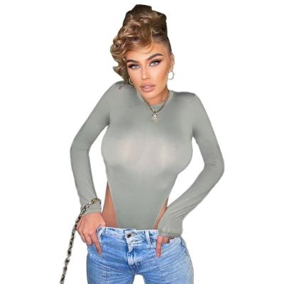 China 2022 New Arrival VT6803 Sexy Solid Color O Neck Sexy QUICK DRY Neck Long Sleeve Bodycon Women Jumpsuit for sale