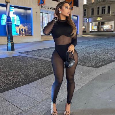 China 2022 QUICK DRY Full Sleeve One Piece Jumpsuit See Through Bodycon Women's High Waist Romper Jumper Long for sale