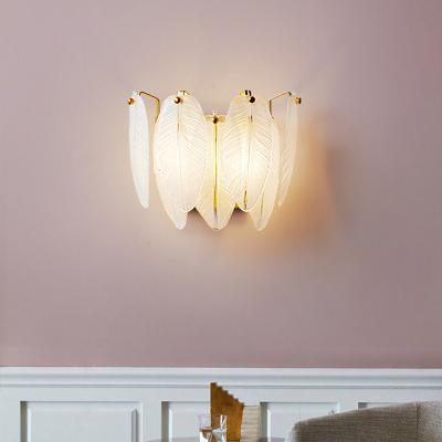 China Outdoor Mounted Feather Italian Simple Wall Lamp Living Room Bedroom Bedside Background Glass Decorative Wall Lamp for sale