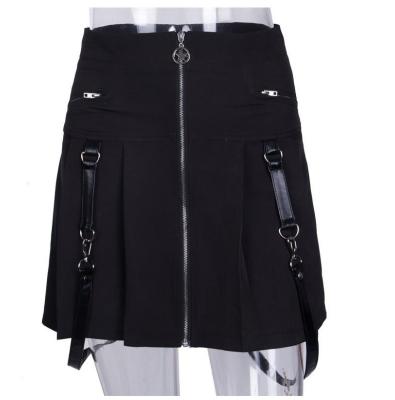 China Sexy Women Lady Skirt Spring Summer Strap Fashion Casual Wears Breathable Soft Punk Zipper High Waist Full Pleated Black Skirt for sale