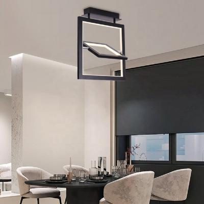 China Vintage Black Aluminum Rectangular Design Outdoor Home Decorative Lighting Hanging Modern Square Led Ceiling Lamp for sale