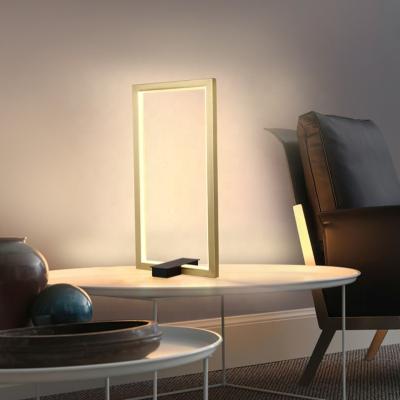 China Modern Brass Reading Lighting Nordic Rectangular Modern Design Living Room Decoration Luxury Gold Led Table Lamp for sale