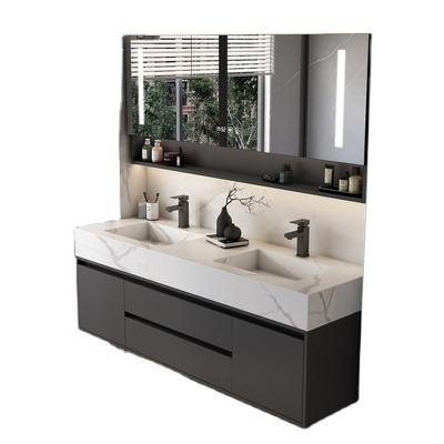 China Wall bathroom slab mirror rock wirh cabinet simple and modern customization PVC bathroom cabinet sink cabinet for sale