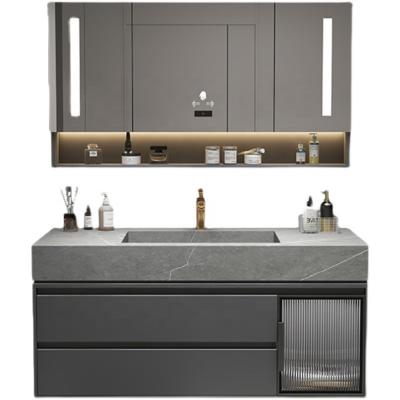 China Modern Single Slab Integrated Wall Mounted Smart Solid Wood Bathroom Rock Basin Bathroom Cabinet Wash Basin Sink for sale