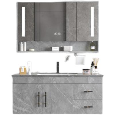 China Modern Luxurious Modern Simple Smart Luxurious Bathroom Sink Combination Cabinet Bathroom Solid Wood Slate Hand-Wash Basin for sale