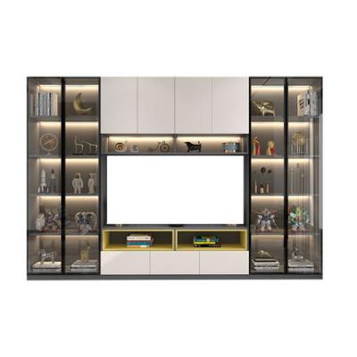 China European style wall mounted storage TV cabinet customization floating TV cabinet there are clear strips TV cabinet tea table set for sale