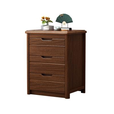 China Adjustable (Other) All Solid Wood Modern Chinese Bedside Cabinet Walnut Storage Cabinet Three Drawer Lock Bedroom Storage Package for sale