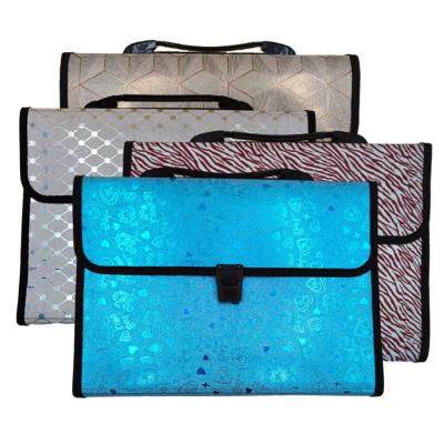 China Hard Thick Expanding Bag 13 Pocket Expanding A4 File Indexer Folders With Handle Laminated Glitter for sale