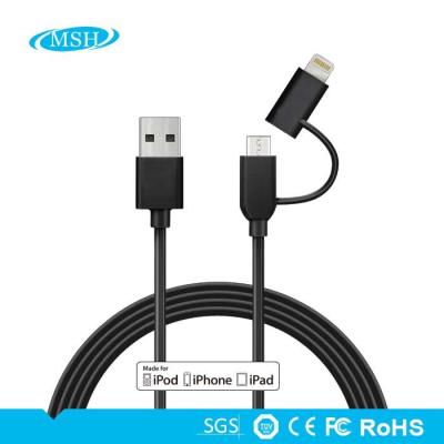 China PVC / TPE MFI Lightning Cable 2 In 1 Micro USB To Lightning 8 Pin Custom Length for sale