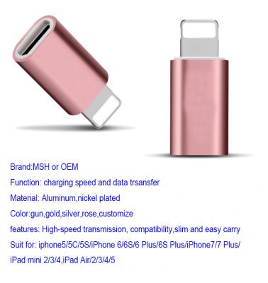 China Relámpago del Pin Apple del aluminio 8 al aire micro Rose del adaptador IPhone7 IPad del USB en venta