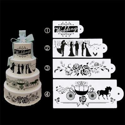 China 4pcs Disposable Set Cake Stencil Reusable Washable Wedding Floral Stencils For Cake Decorating for sale