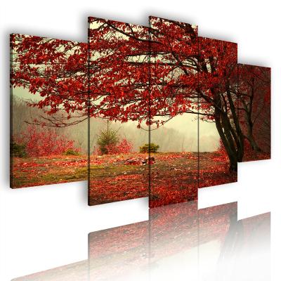 China Modern Canvas Print Stretched Tree Photo Frame Living Room Custom Wall Landscape Home Picture Beautiful 5 Pieces Decorative Painting for sale