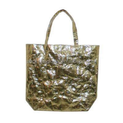 China Metallic Film Laminated Shopping Bag Ribbon Handle To Reusable Bottom Shopping Bag for sale