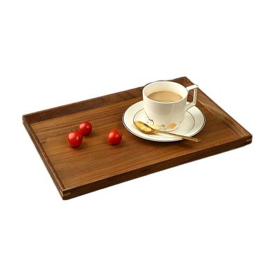 China Stackable Wooden Trunk Tray And Vintage Decorative Serving Tray Luxury Black Walnut Large Natural Handmade Rectangle Eco Friendly Kitchen Tableware for sale