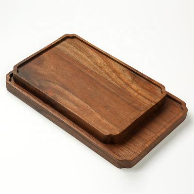 China Modern Creative Solid Kitchen Tableware Stackable Rectangle Truss And Food Tray For Kitchen Tea Coffee Dessert Black Walnut Wood Serving Tray for sale