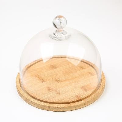 China Wholesale Viable Round Cutting Board Bread Board Cheese Board Bamboo Cake Stand With Glass Or Acrylic Dome Lid For Gasket Lid Glass Jar for sale